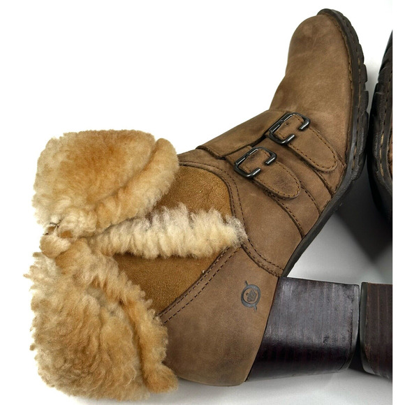 Born AMAZE Shearling Wool Suede Leather Ankle Boots Women's 8.5/40 Monk Strap - Picture 5 of 14